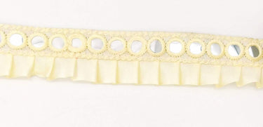 Off White Satin Pleated Lace Trim, Mirrored Fringe Trimming, Approx. 30mm wide